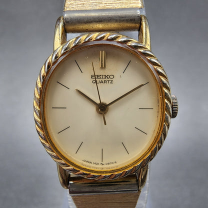 Seiko Watch Women 20mm Cream Dial Gold Tone 14215510 New Battery1
