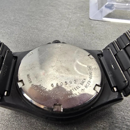 Seiko SQ Watch Men 34mm Black Dial black Tone Daydate Round 8C23-6080 PARTS VTG10