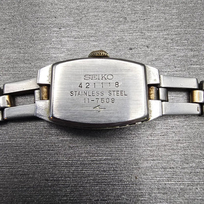 Seiko Watch Women 16mm Blue Dial Two Tone Rectangle Manual Wind 11-7509 Runs VTG10