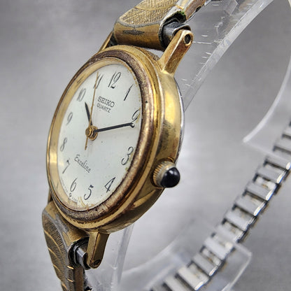 Seiko Exceline Watch Women 22mm White Dial Gold Tone Round 73210070 New Battery2