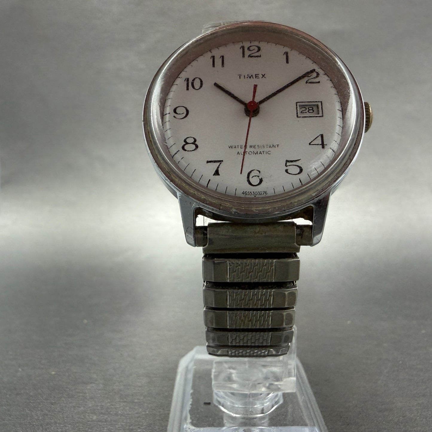 Timex Viscount Automatic Watch Men 35mm White Dial Silver Tone Date Round Runs5