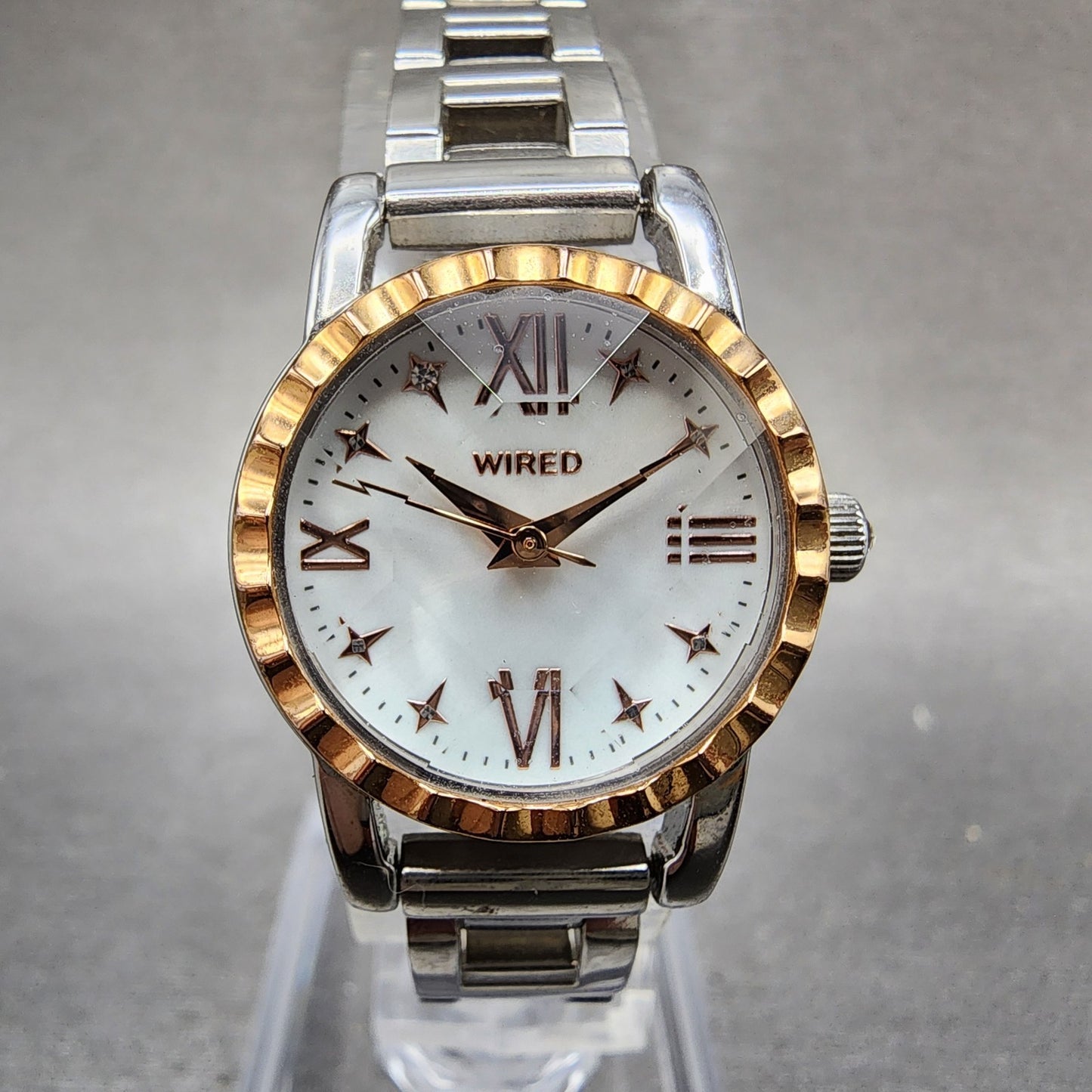 Seiko Wired Watch Women 22mm White Dial Two Tone Round VJ21KJ70 New Battery0
