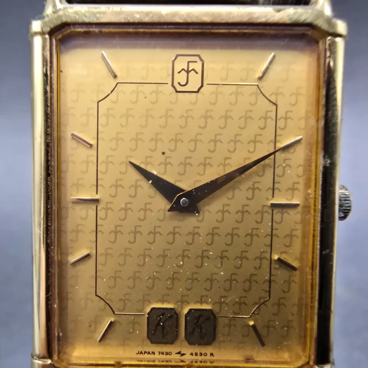 Seiko Tank Watch Men 25mm Gold Dial Gold Tone Rectangle 7430-5630 New Battery1
