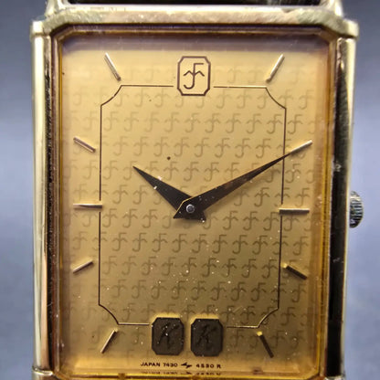 Seiko Tank Watch Men 25mm Gold Dial Gold Tone Rectangle 7430-5630 New Battery1