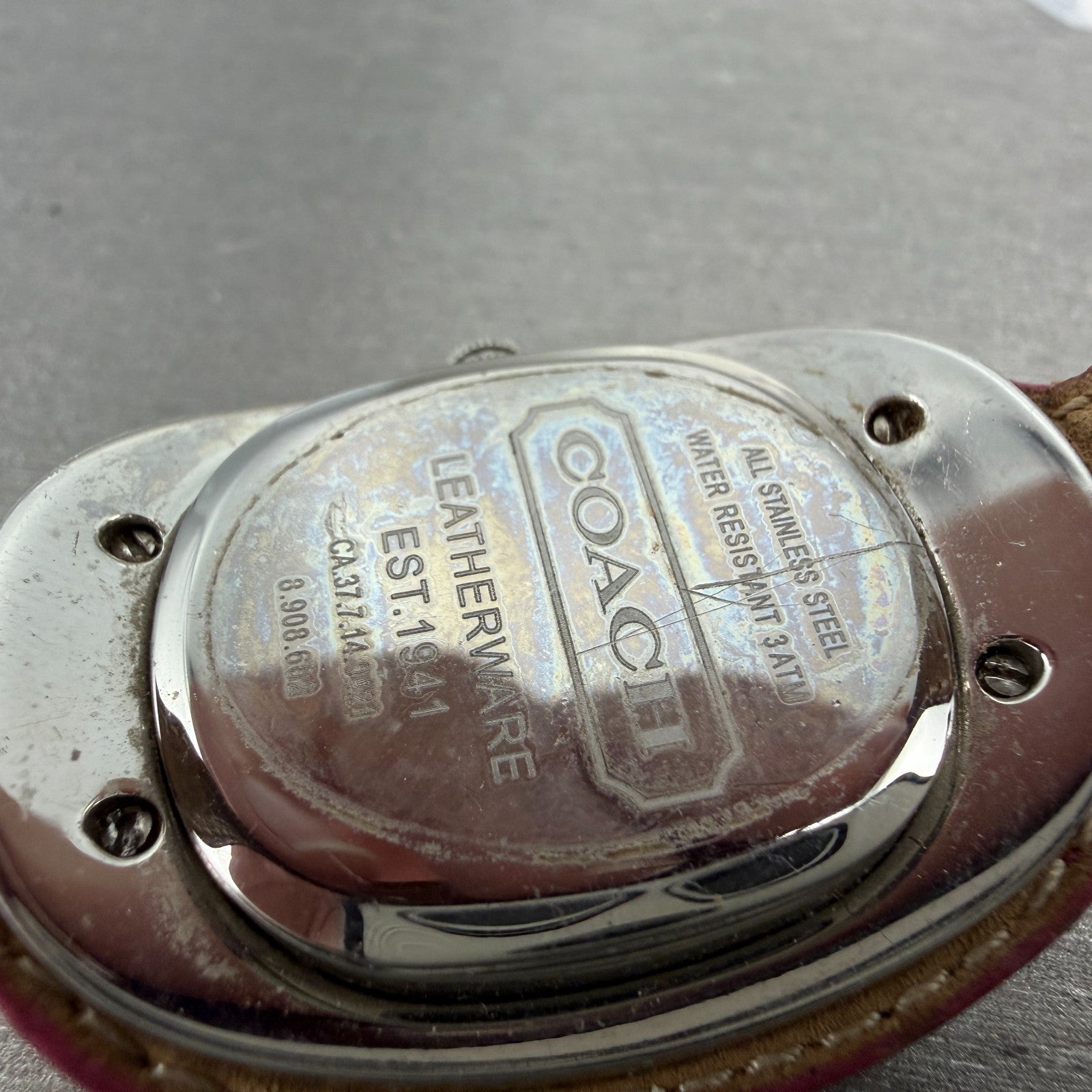 Coach Watch Women 32mm Silver Dial Silver Tone Oval Red Leather Band New Battery9