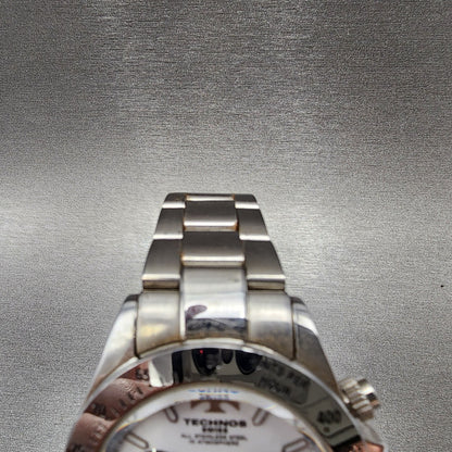 Technos Chronograph Watch Men 39mm White Dial Steel Round TGM615 New Battery