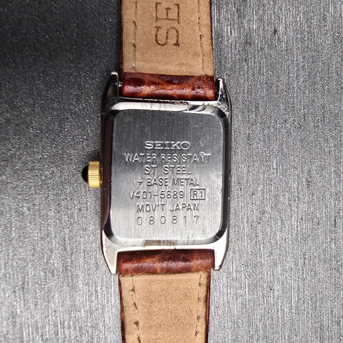Seiko Tank Watch Women 18mm White Dial Silver Tone Rectangle V401-5689 New Batt10