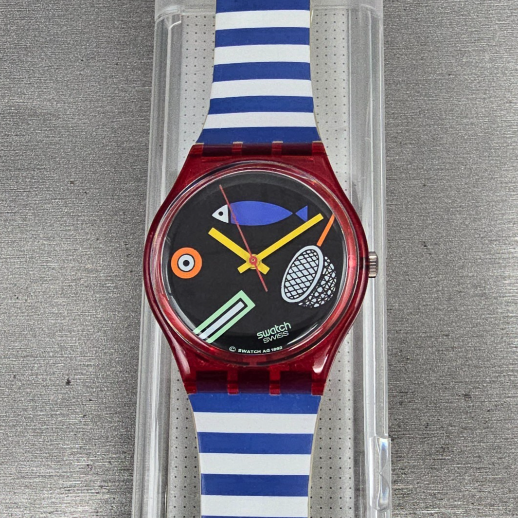 Swatch Fritto Misto Watch Men 34mm Black Dial Red Case GR114 New Battery NOS0