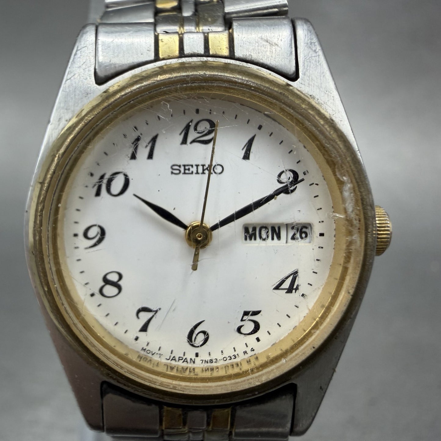 Seiko Watch Women 25mm White Dial Two Tone Daydate 7n830011 Round New BatteryBA1