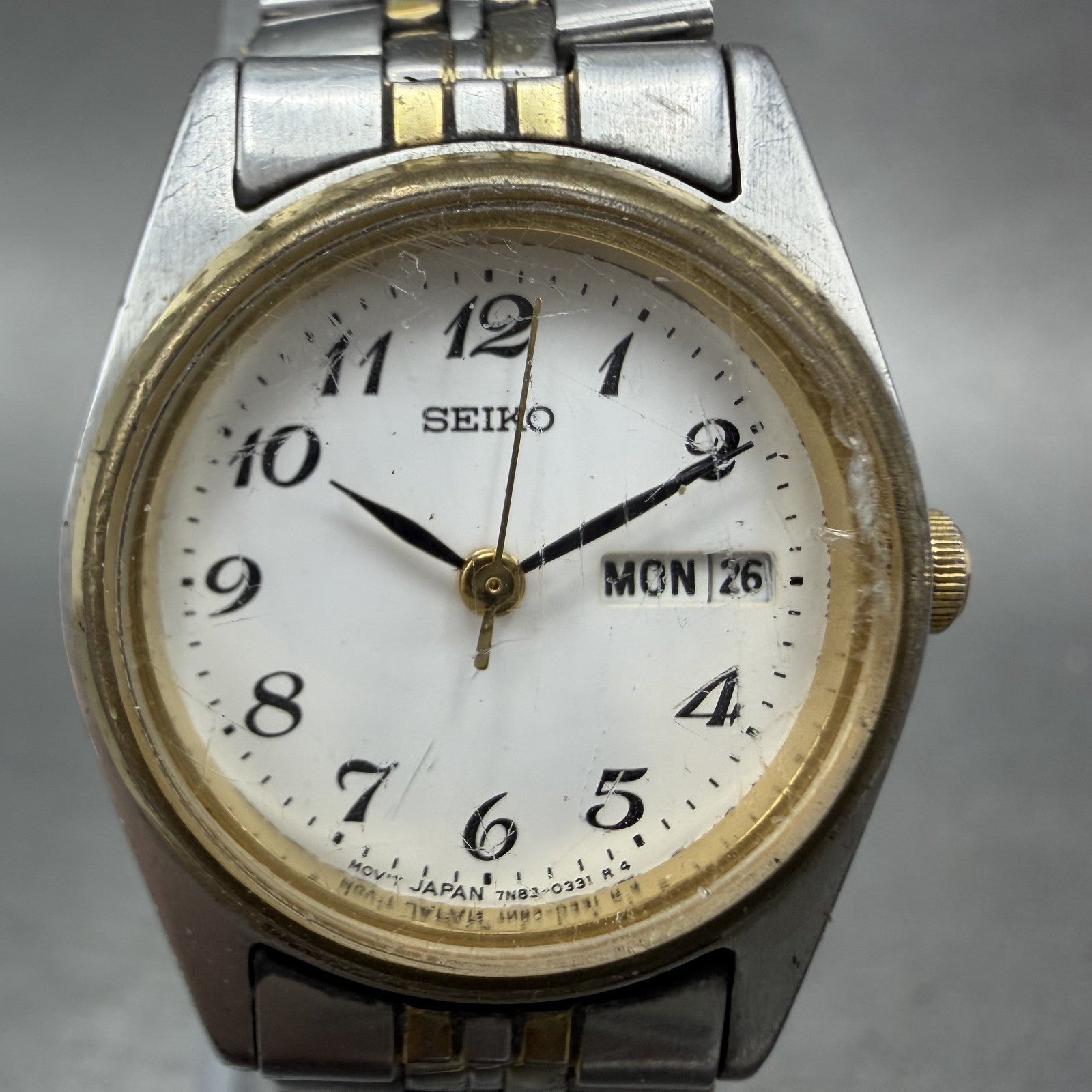 Seiko Watch Women 25mm White Dial Two Tone Daydate 7n830011 Round New BatteryBA1