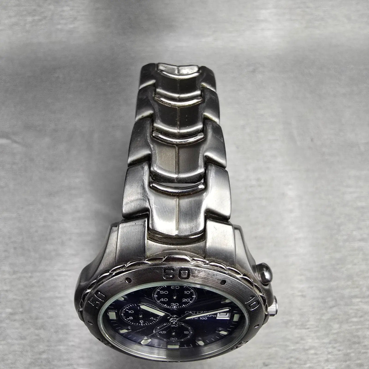 Citizen Chronograph Watch Men 42mm Blue Dial Silver 0510-S92294 New Battery JP4