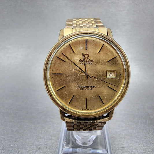Omega Seamaster De Ville Watch Men 35mm Gold Dial Gold Filled 196.0075 PARTS
