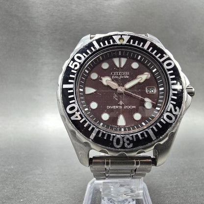 Citizen Eco-Drive Dive Watch Men 40mm Black Dial Steel Date 7878-H10716 Runs TGH5