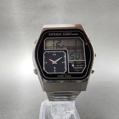 Citizen Analog Digital Watch Men 35mm Black Dial Steel Alarm Chrono READ!!!!!!!