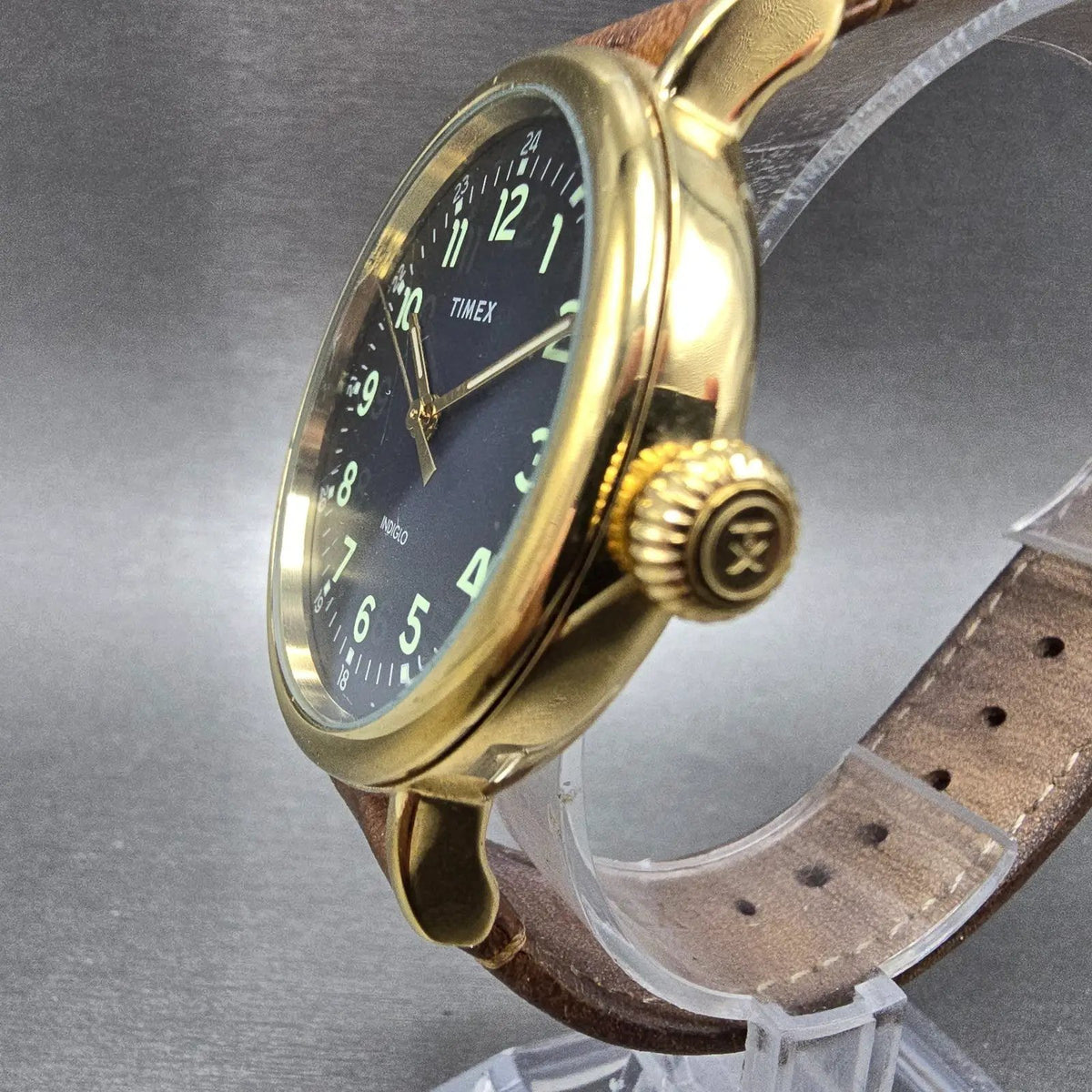 Timex Watch Men 40mm Blue Dial Gold Tone Leather TW2T20000 Indiglo New Battery2