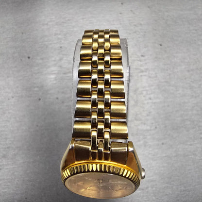 Seiko Watch Women 24mm Gold Dial Gold Tone Daydate Round 7N83-0041 New Battery V4