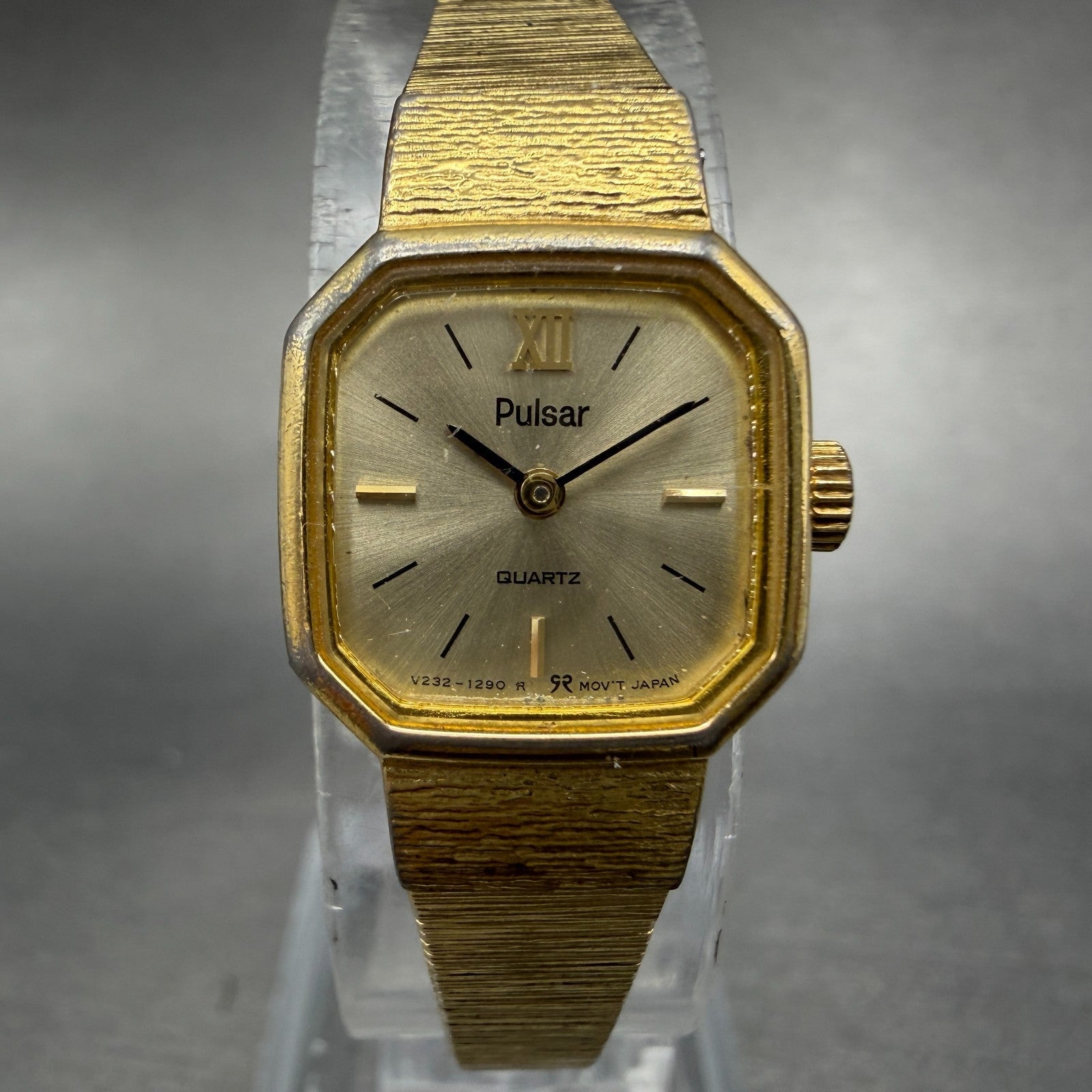 Pulsar Watch Women 16mm Champagne Dial Gold Tone Octagon V232-5790 New battery0