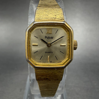 Pulsar Watch Women 16mm Champagne Dial Gold Tone Octagon V232-5790 New battery0
