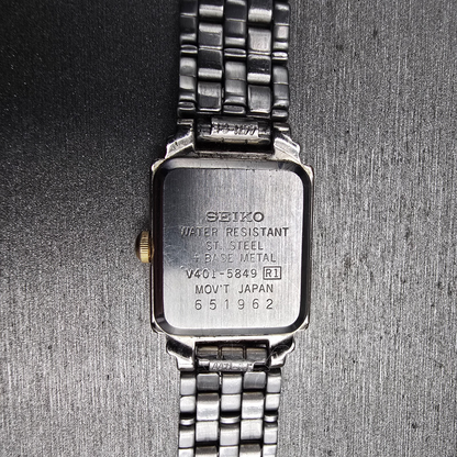 Seiko Watch Women 18mm White Dial Two Tone Rectangle V401-5849 New Battery10