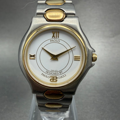 Paolo Gucci Watch Women 26mm White Dial Two Tone Round New battery NOS VTG0
