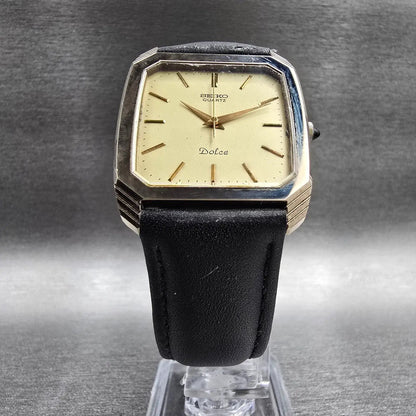 Seiko Dolce Watch Men 29mm Champagne Dial Gold Tone Rectangle 5931-5430 New Batt5