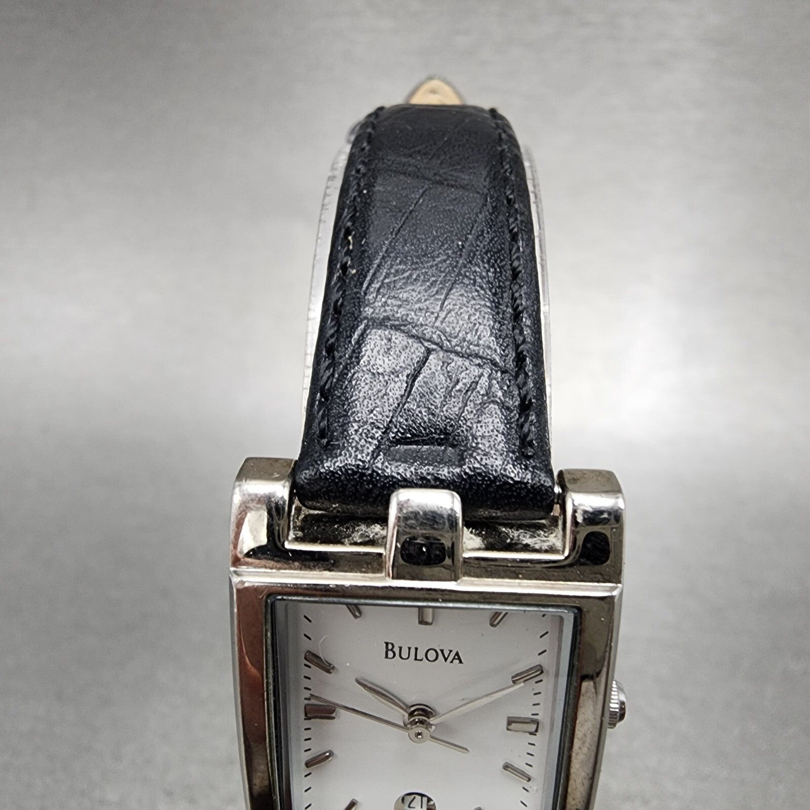 Bulova Tank Watch Women 21mm White Dial Silver Tone Date Rectangle New Battery4
