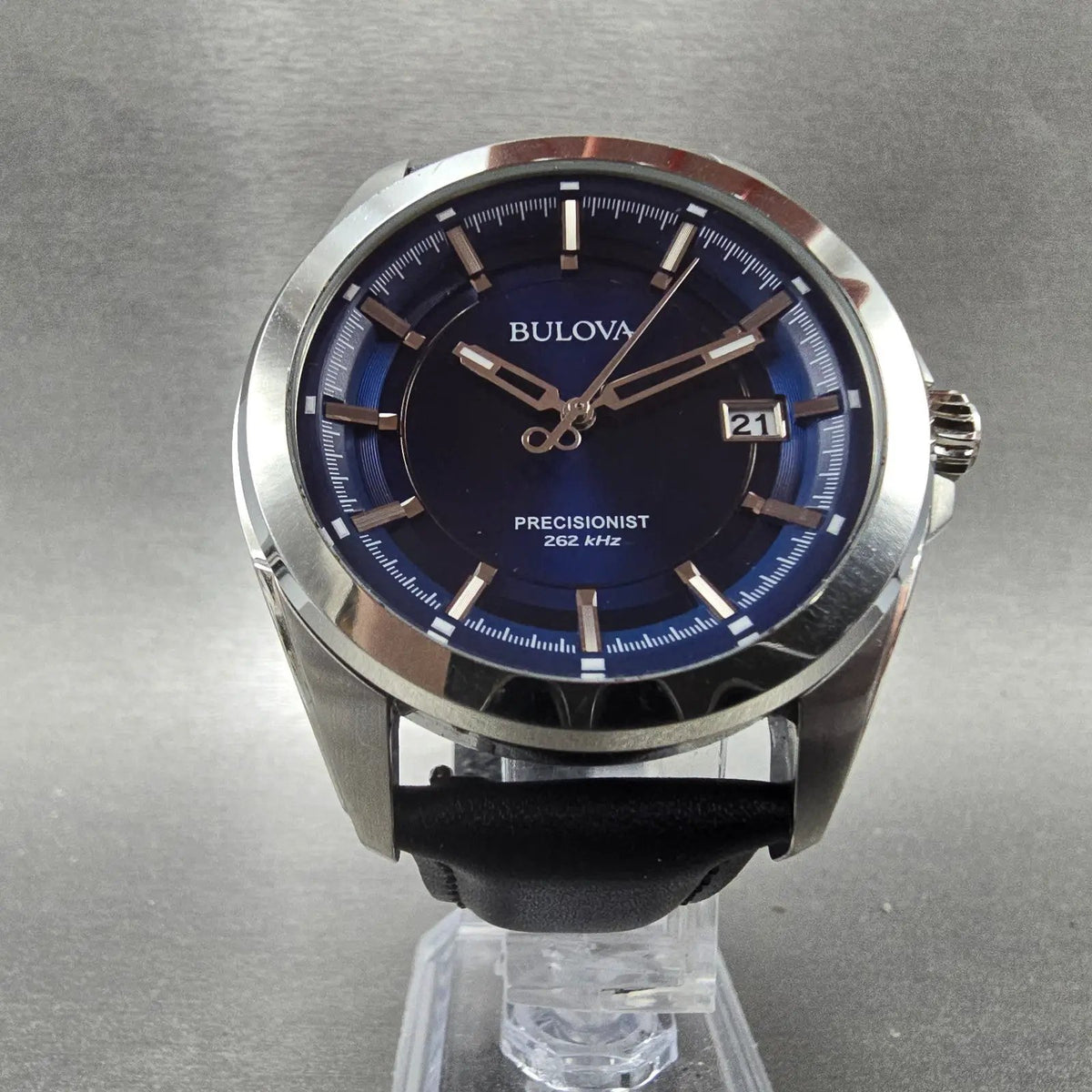 Bulova Precisionist Watch Men 43mm Blue Dial Silver Tone Date 96B257 New Battery5