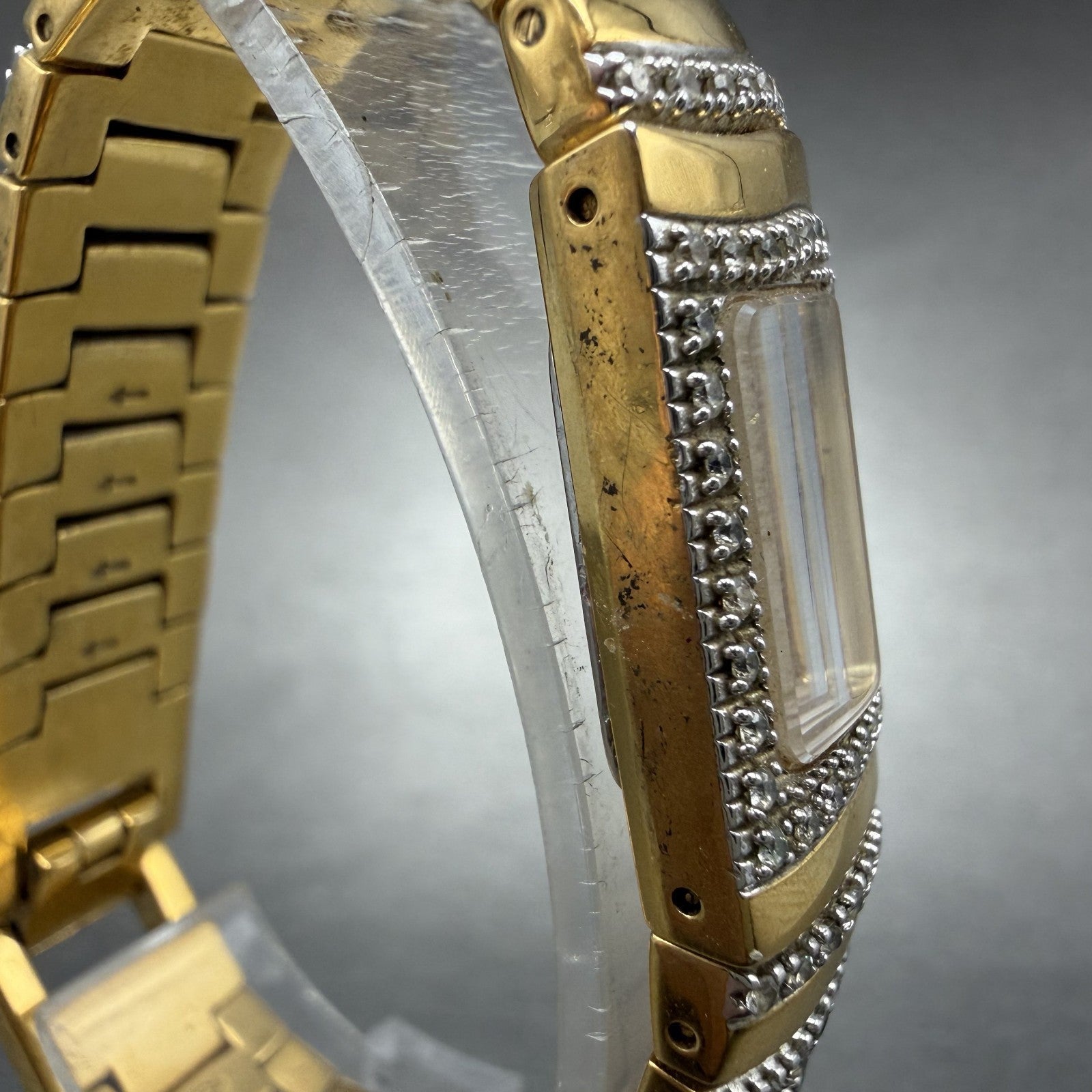 Wittnauer Tank Watch Women 14mm MOP Dial Gold Tone Diamond Bezel 12L05 New Batt3
