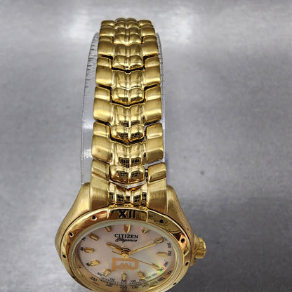 Citizen Elegance Watch Women 24mm MOP Dial Gold Tone Hexagon 6031S49364 New Bat4