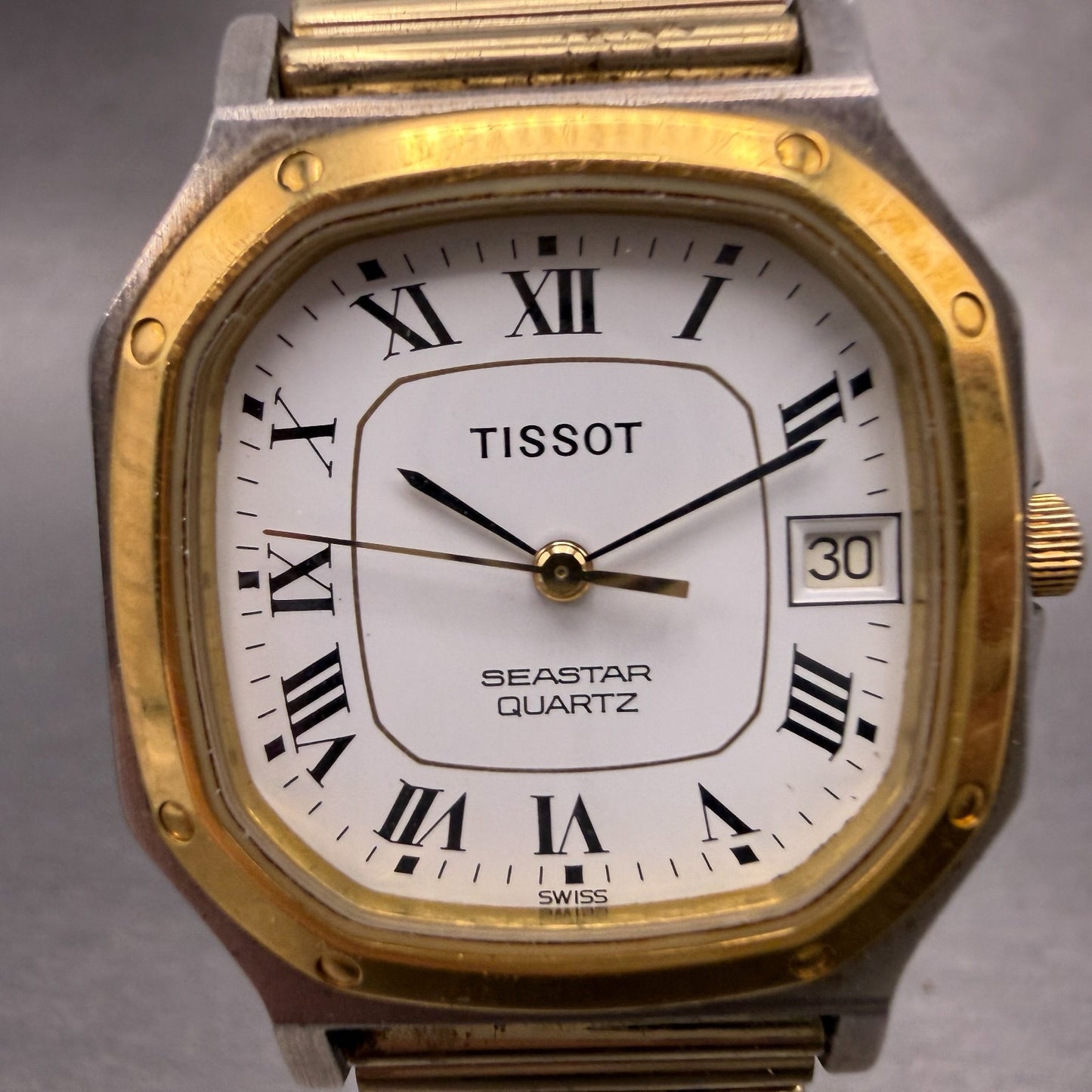 Tissot Seastar Watch Men 30mm White Dial Two Tone Date Octagon PARTS2