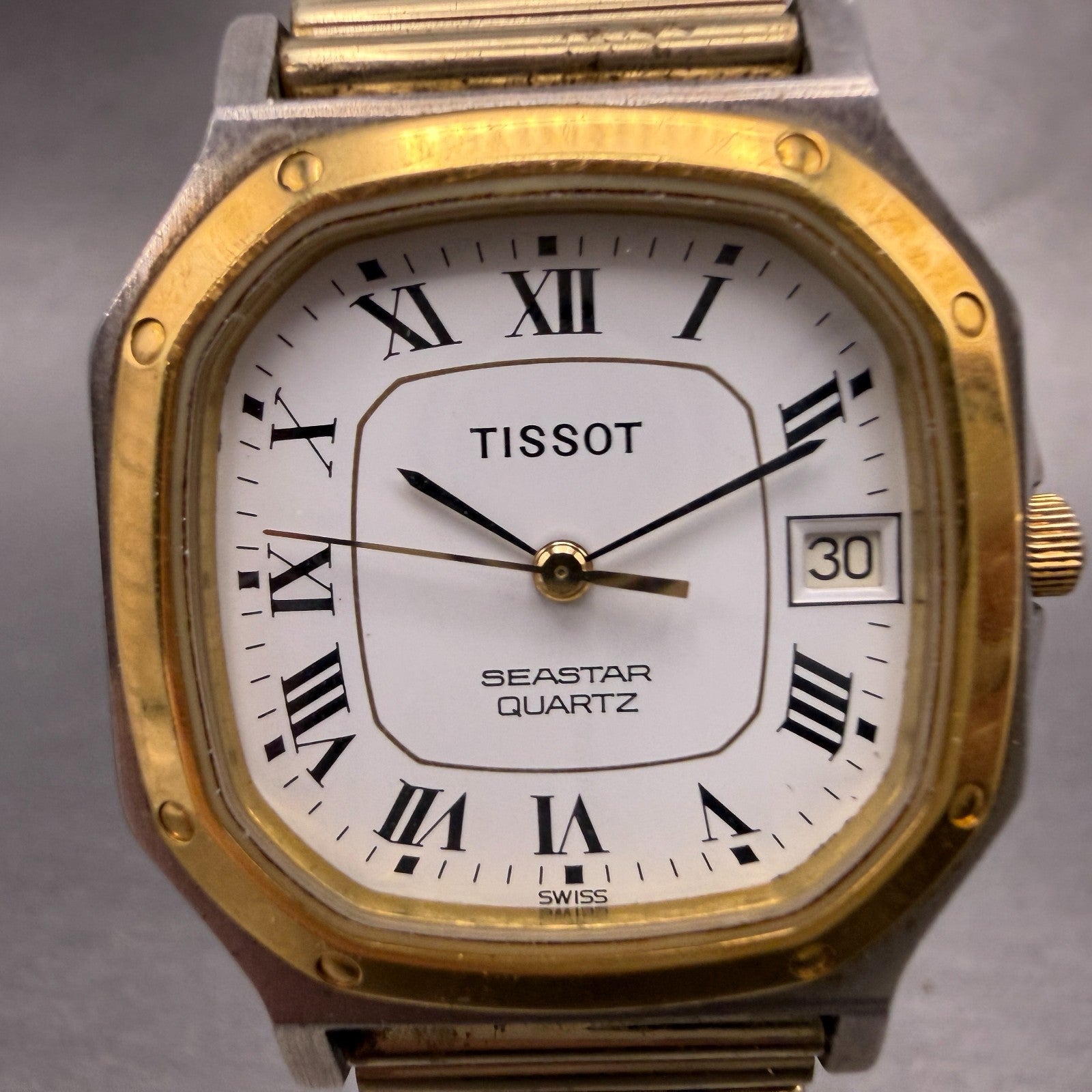 Tissot Seastar Watch Men 30mm White Dial Two Tone Date Octagon PARTS2