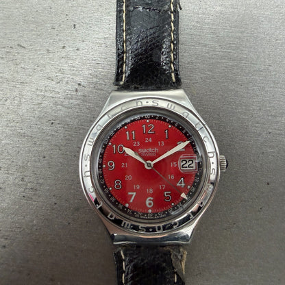 Swatch Irony Happy Joe Red Watch Men 38mm Red Dial Steel Date Round New Battery0