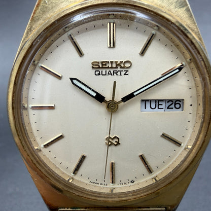 Seiko SQ Watch Men 35mm Cream Dial Gold Tone Daydate 8123-7239 New Battery1