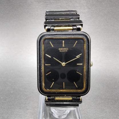 Seiko Tank Watch Men 23mm Black Dial Black Tone Rectangle 7320-5989 New Battery