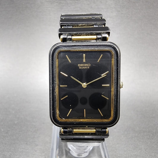 Seiko Tank Watch Men 23mm Black Dial Black Tone Rectangle 7320-5989 New Battery