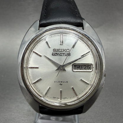 Seiko 5 Actus Watch Men 36mm White Dial Silver Tone Daydate Round 7019-7080 Runs0