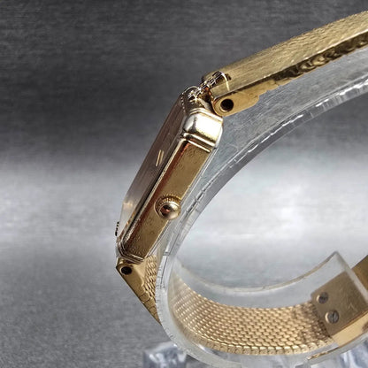 Seiko Lassale Watch Women 14mm Gold Dial Gold Rectangle Diamonds New Battery VTG2