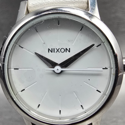 Nixon The Kenzie Leather Watch Women 26mm White Dial Silver Tone Round New Batt1