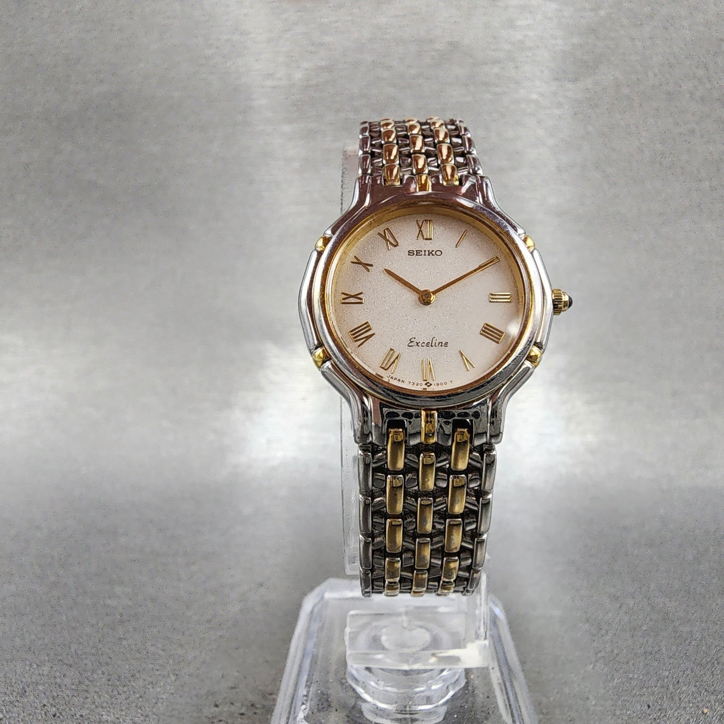 Seiko Exceline Watch Women 24mm Silver Dial Two Tone Round 73200410 New Battery4
