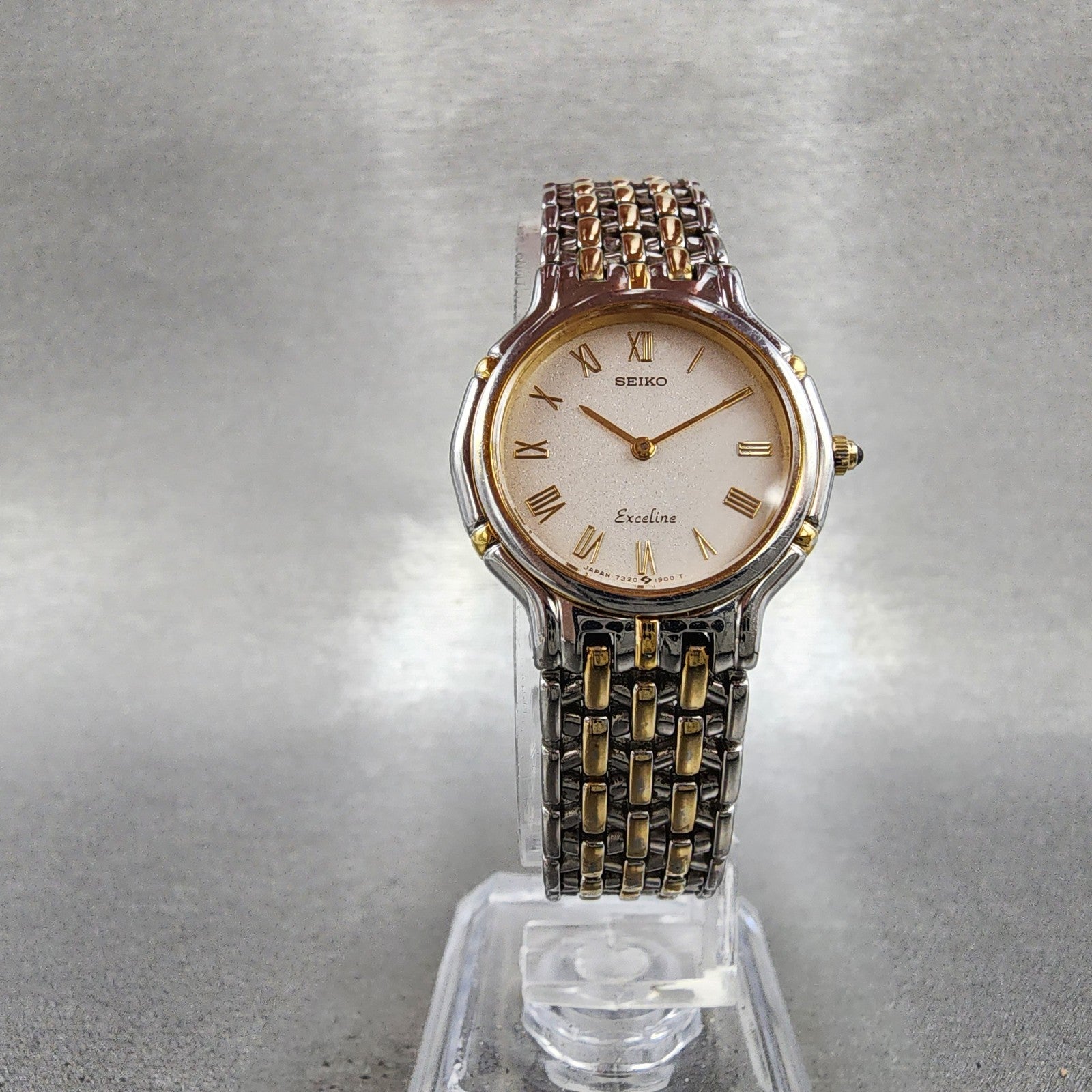 Seiko Exceline Watch Women 24mm Silver Dial Two Tone Round 73200410 New Battery4
