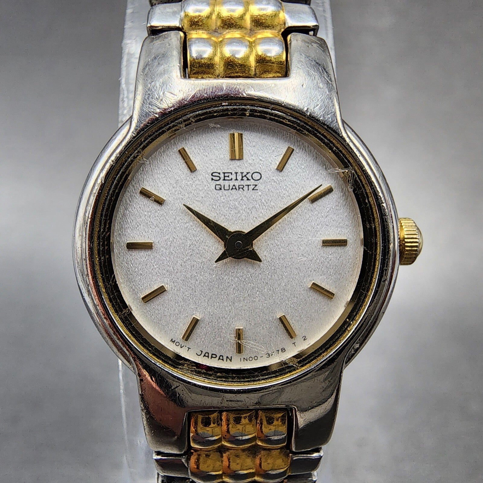 Seiko Watch Women 20mm White Dial Two Tone Round 1N001A49 New Battery1