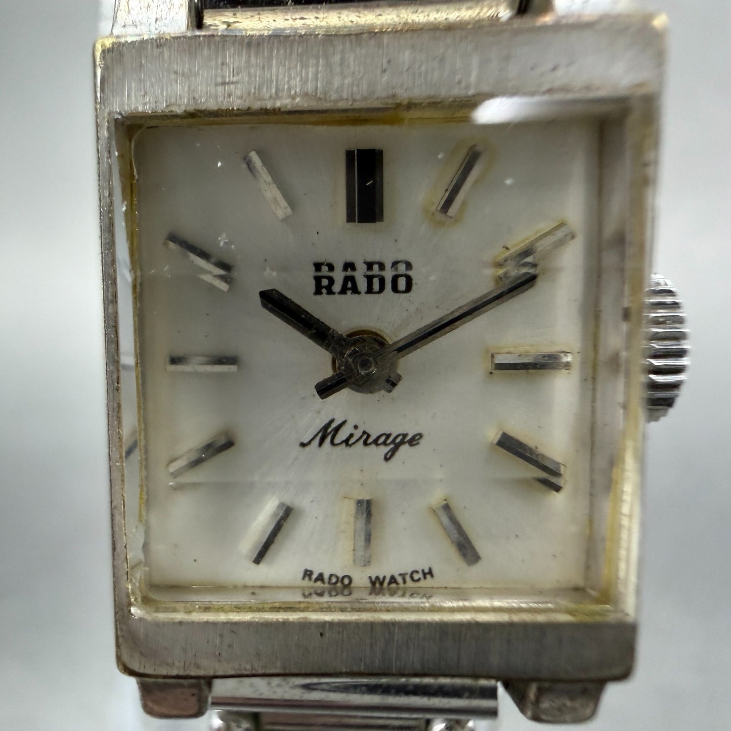 Rado Mirage Watch Women 16mm White Dial Silver Tone Rectangle Manual Wind Run1
