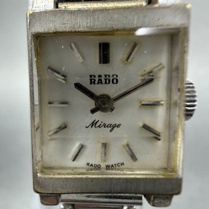 Rado Mirage Watch Women 16mm White Dial Silver Tone Rectangle Manual Wind Run1