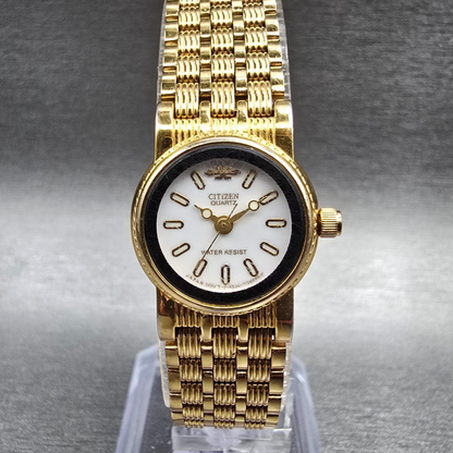 Citizen Watch Women 19mm White Dial Gold Tone Round 5930-S34774 New Battery0
