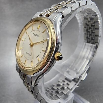 Seiko Exceline Watch Women 25mm Cream Dial Two Tone Round 4J41-0030 New Battery