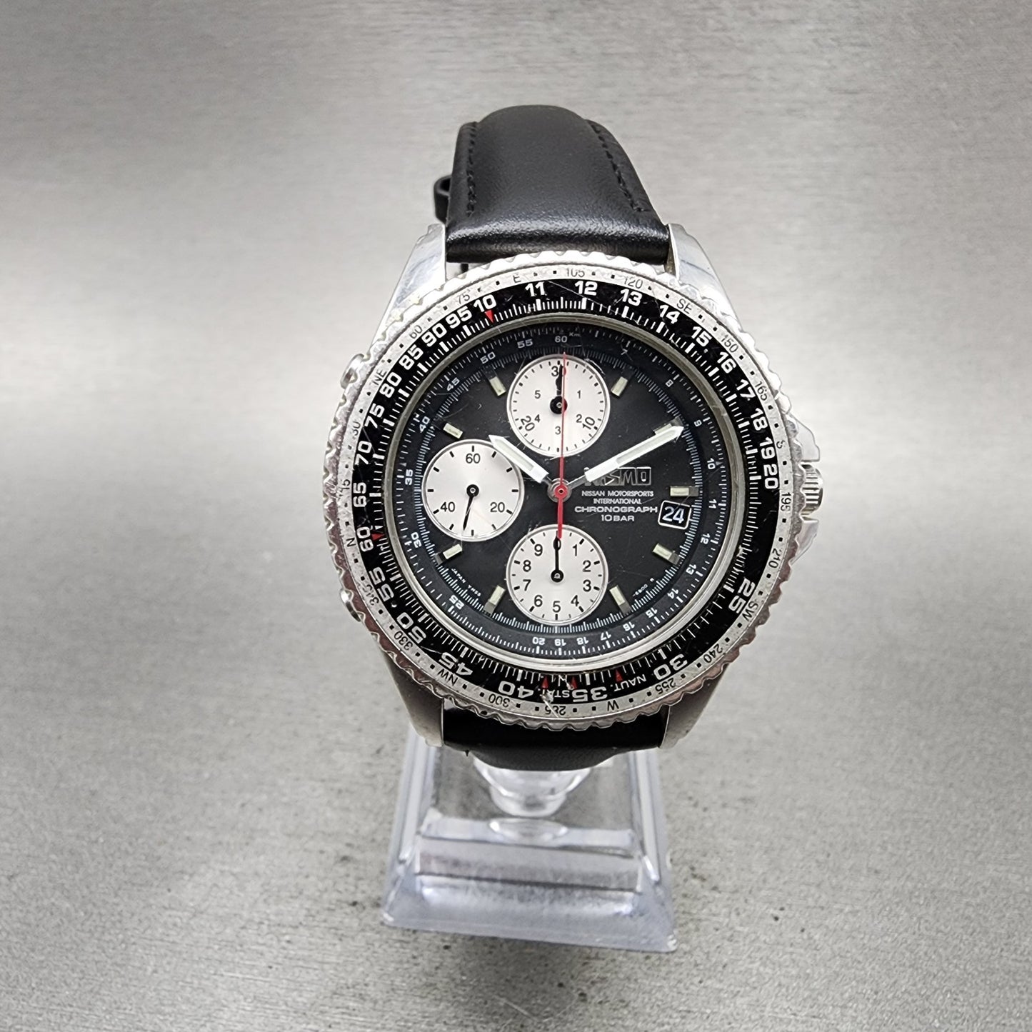 Nissan NISMO Chronograph Watch Men 40mm Black Dial Steel Date Round New Battery0