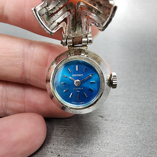 Seiko Ring Watch Women 20mm Blue Dial Silver Tone 110460 Manual Runs0