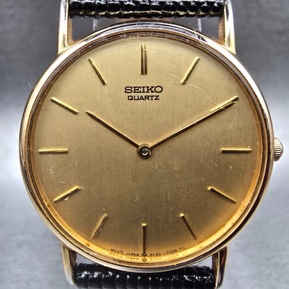 Seiko Watch Men 31mm Gold Dial Gold Tone Round 5Y30-7009 New Battery Vintage JP1