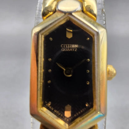 Citizen Watch Women 13mm Black Dial Gold Tone Rectangle 5421-S41185 New Battery1