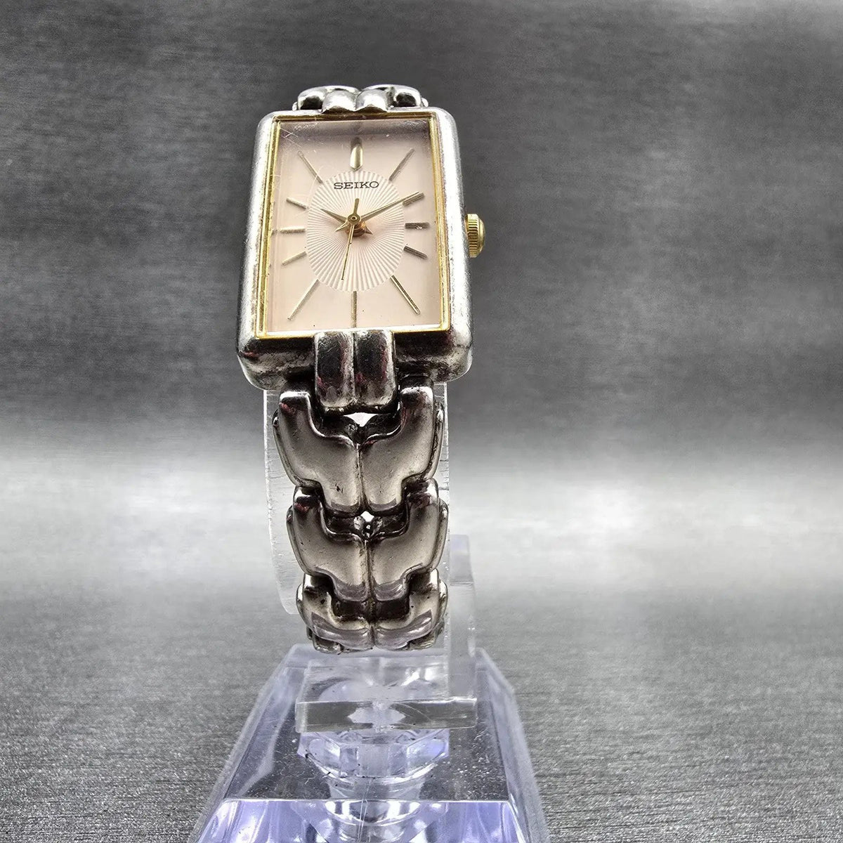 Seiko Tank Watch Women 18mm Cream Dial Silver Tone Rectangle V401-2000 New Batt5